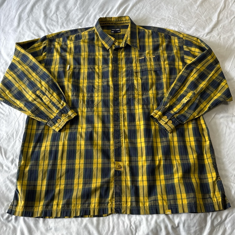 Phat Farm Vintage Y2K Yellow and Blue Plaid Shirt